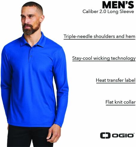 OGIO Unisex Caliber 2.0 Long Sleeve | Moisture Wicking Polo Shirt for Men & Women, Casual Long Sleeve Polo for Work in Saudi Arabia