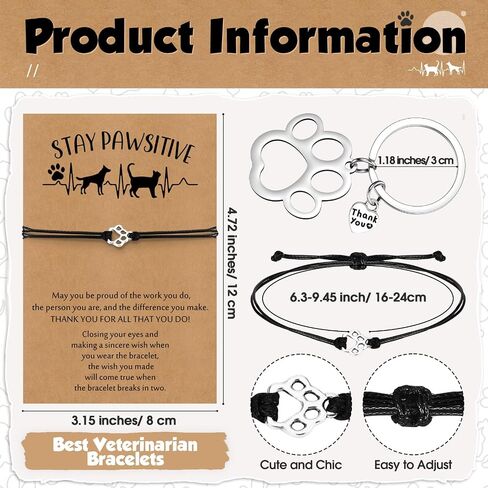 Tondiamo National Veterinary Technician Week Gifts Vet Tech Gift Bracelet Paw Keychain Card for Veterinarian Assistant in Saudi Arabia