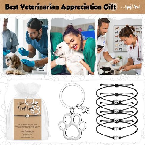 Tondiamo National Veterinary Technician Week Gifts Vet Tech Gift Bracelet Paw Keychain Card for Veterinarian Assistant in Saudi Arabia