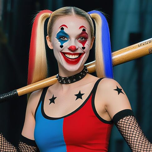 9 Pcs Halloween Costume Quinn Accessories,【Red+Blue Face Body Paint Stick】【 Red+Blue Clip in Hair Extensions】【 Black Liquid Eyeliner Stamp】 Makeup Kit for Harley Costume Cosplay Women Girls Kids in Saudi Arabia