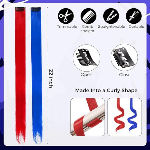 9 Pcs Halloween Costume Quinn Accessories,【Red+Blue Face Body Paint Stick】【 Red+Blue Clip in Hair Extensions】【 Black Liquid Eyeliner Stamp】 Makeup Kit for Harley Costume Cosplay Women Girls Kids in Saudi Arabia