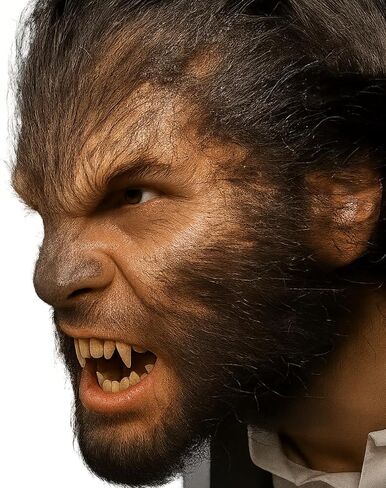 Libima Halloween Werewolf Ear Latex Prosthetic Set Werewolf Costume Accessories Special Effects Makeup Character Kits with Teeth Crepe Hair Face Paint and Spirit Gum for Halloween Cosplay Party in Saudi Arabia