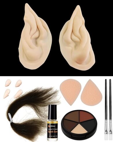 Libima Halloween Werewolf Ear Latex Prosthetic Set Werewolf Costume Accessories Special Effects Makeup Character Kits with Teeth Crepe Hair Face Paint and Spirit Gum for Halloween Cosplay Party in Saudi Arabia