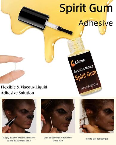 Libima Halloween Werewolf Ear Latex Prosthetic Set Werewolf Costume Accessories Special Effects Makeup Character Kits with Teeth Crepe Hair Face Paint and Spirit Gum for Halloween Cosplay Party in Saudi Arabia