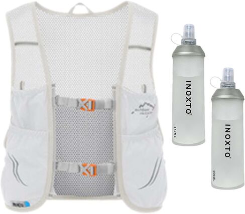 pistro Hydration Running Vest with 2 Bladders Lightweight Breathable Mesh Backpack for Trail Running Cycling Outdoor Sports- Light Grey Orange Medium in Kuwait