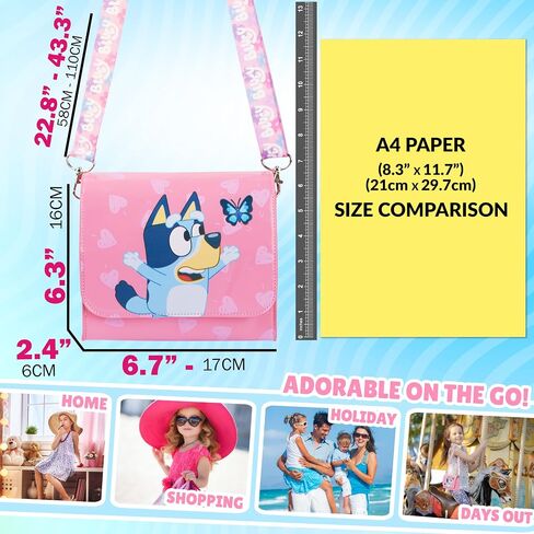 Bluey Girls Purse Crossbody Bag or Satchel, Shoulder Bag with Adjustable Strap Travel Essentials Gifts for Girls in Saudi Arabia