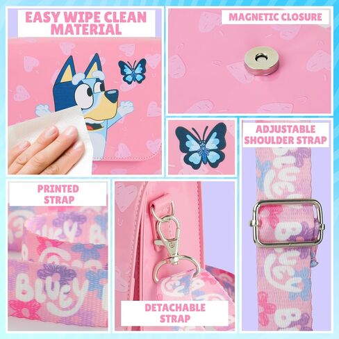 Bluey Girls Purse Crossbody Bag or Satchel, Shoulder Bag with Adjustable Strap Travel Essentials Gifts for Girls in Saudi Arabia