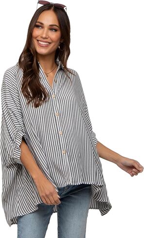 PinkBlush Charcoal Striped Button Up Dolman Maternity Top in Saudi Arabia