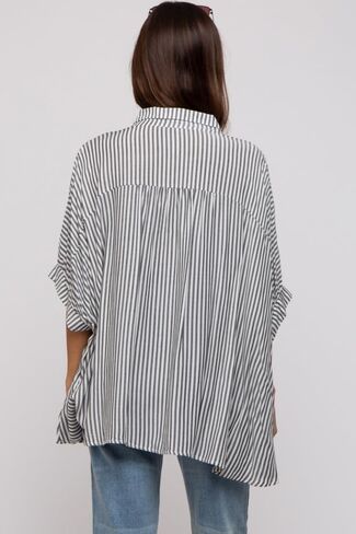 PinkBlush Charcoal Striped Button Up Dolman Maternity Top in Saudi Arabia