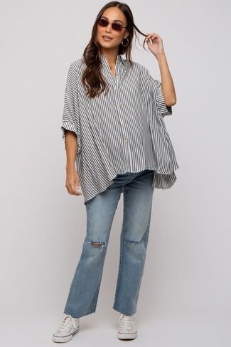 PinkBlush Charcoal Striped Button Up Dolman Maternity Top in Saudi Arabia