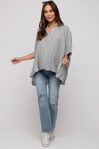 PinkBlush Charcoal Striped Button Up Dolman Maternity Top in Saudi Arabia