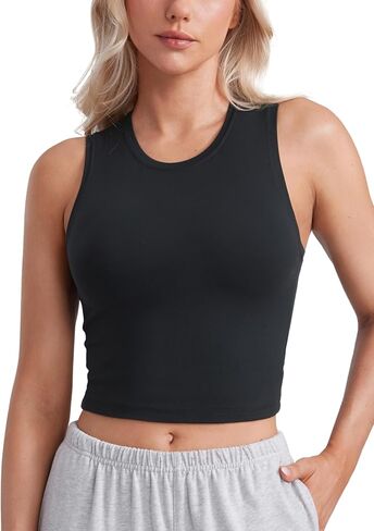 CRZ YOGA Butterluxe Soft Double Lined Casual Tops for Women High Neck Yoga Sleeveless Shirts Basic Going Out Workout Tanks in Saudi Arabia