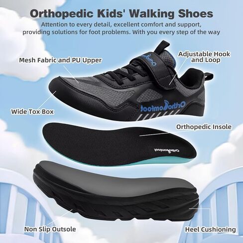 Boys Girls Kids Orthopedic Tennis Shoes: Wide Toe Box Comfortable Casual Plantar Fasciitis Arch Support School Athletic Running Sneakers, Lightweight Orthotic Sports Walking Shoes for Foot and Pain in Saudi Arabia