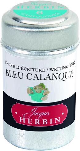 Jacques Herbin Fountain Pen Ink - 1 Tin of 6 cartridges - Bleu Calanque in Kuwait