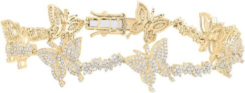 Jewels By Lux 10K Yellow Gold Womens Round Diamond Butterfly Bracelet 2-5/8 Cttw in Saudi Arabia