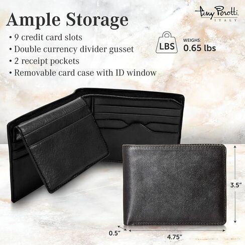 Tony Perotti Men's Italian Leather Slim Bifold Wallet With ID Window Holder, Card Holders, Cash & Receipt Pockets in Saudi Arabia