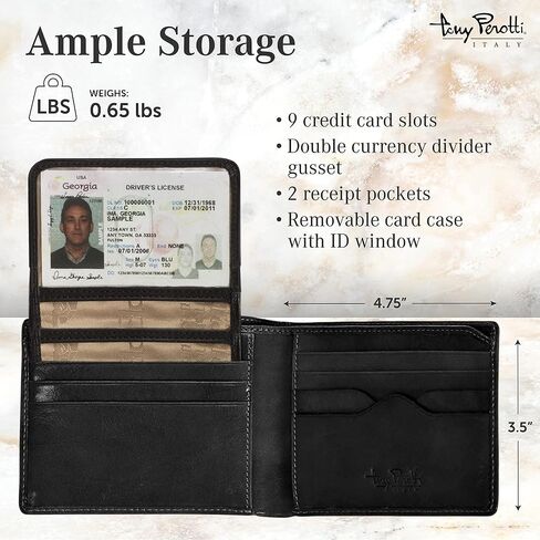 Tony Perotti Men's Italian Leather Slim Bifold Wallet With ID Window Holder, Card Holders, Cash & Receipt Pockets in Saudi Arabia
