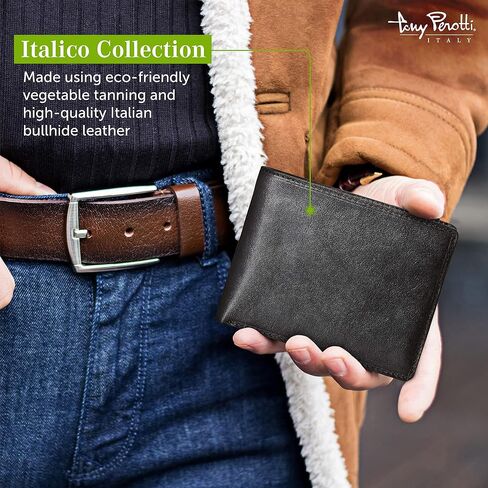 Tony Perotti Men's Italian Leather Slim Bifold Wallet With ID Window Holder, Card Holders, Cash & Receipt Pockets in Saudi Arabia