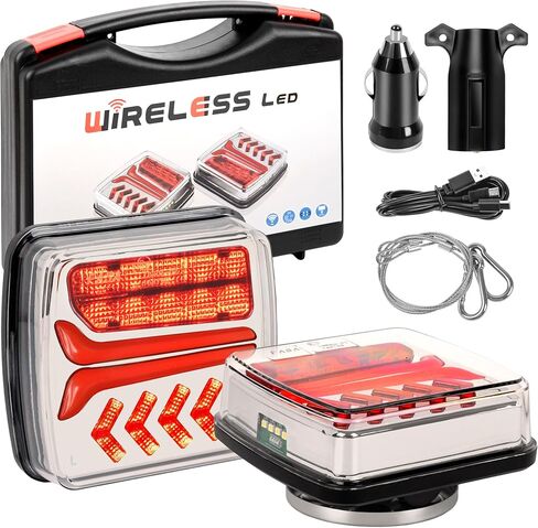 LED WirelessTrailer Lights Kit قابلة لإعادة الشحن ، مصابيح السحب المغناطيسية مع إشارة بدوره الفرامل ، IP65 مقاوم للماء مصابيح خلفية لارتفاع مقطورة الشاحنة CAMPER RV DOT متوافقة in Kuwait