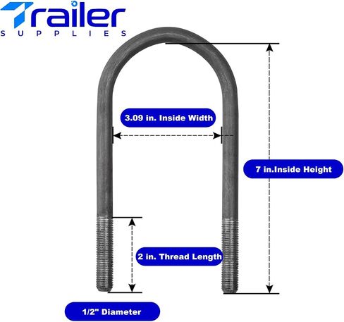Grade 5 U-Bolt Kit –7" U-Bolts for 5,200–7,000 lb Axles, Fits 3" Round Axle, 9/16"-18 Thread – Full Kit with Plates, Nuts, and Washers in Saudi Arabia