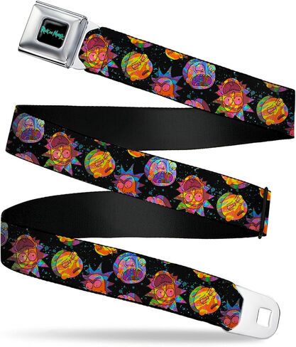 Rick and Morty Belt, Seatbelt Buckle Belt, Rick and Morty Vaporwave Expressions Scattered Multi Color, Adjustable in Saudi Arabia