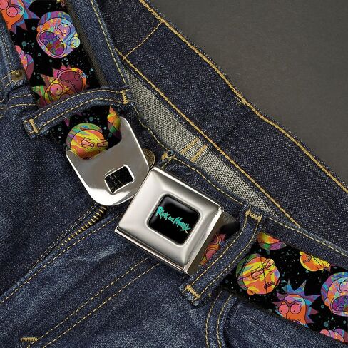 Rick and Morty Belt, Seatbelt Buckle Belt, Rick and Morty Vaporwave Expressions Scattered Multi Color, Adjustable in Saudi Arabia