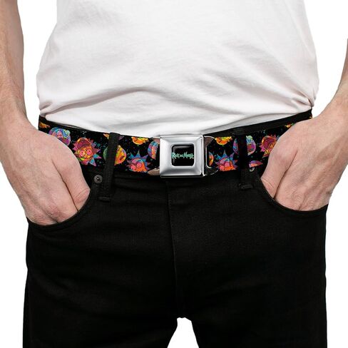 Rick and Morty Belt, Seatbelt Buckle Belt, Rick and Morty Vaporwave Expressions Scattered Multi Color, Adjustable in Saudi Arabia