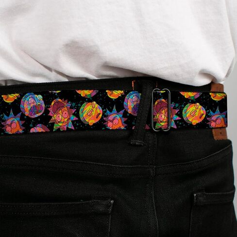Rick and Morty Belt, Seatbelt Buckle Belt, Rick and Morty Vaporwave Expressions Scattered Multi Color, Adjustable in Saudi Arabia