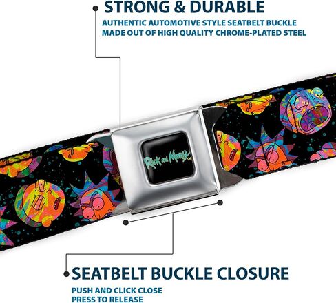 Rick and Morty Belt, Seatbelt Buckle Belt, Rick and Morty Vaporwave Expressions Scattered Multi Color, Adjustable in Saudi Arabia