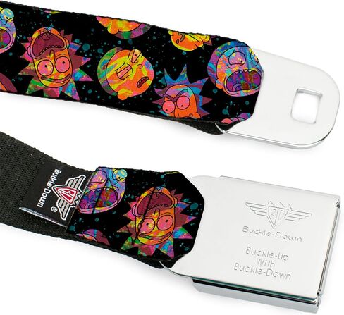 Rick and Morty Belt, Seatbelt Buckle Belt, Rick and Morty Vaporwave Expressions Scattered Multi Color, Adjustable in Saudi Arabia