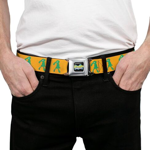 Nickelodeon Belt, Seatbelt Buckle Belt, SpongeBob Squidward Bold and Brash Painting Orange Green, Adjustable in Saudi Arabia