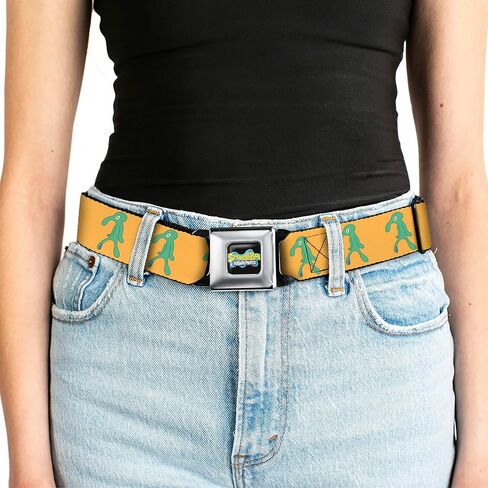 Nickelodeon Belt, Seatbelt Buckle Belt, SpongeBob Squidward Bold and Brash Painting Orange Green, Adjustable in Saudi Arabia