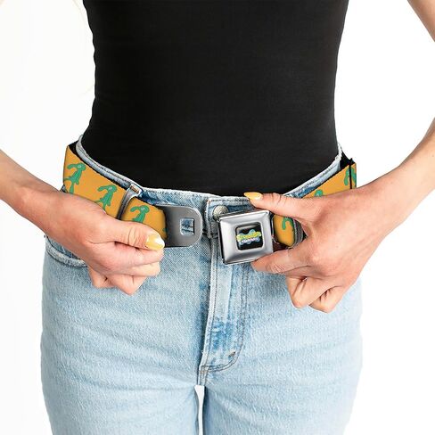 Nickelodeon Belt, Seatbelt Buckle Belt, SpongeBob Squidward Bold and Brash Painting Orange Green, Adjustable in Saudi Arabia