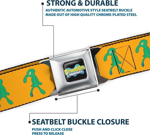 Nickelodeon Belt, Seatbelt Buckle Belt, SpongeBob Squidward Bold and Brash Painting Orange Green, Adjustable in Saudi Arabia