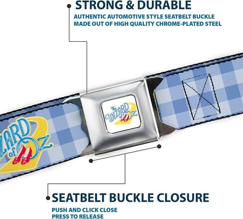 Movies Belt, Seatbelt Buckle Belt, The Wizard of Oz Logo Gingham Checker Blues, Adjustable in Saudi Arabia