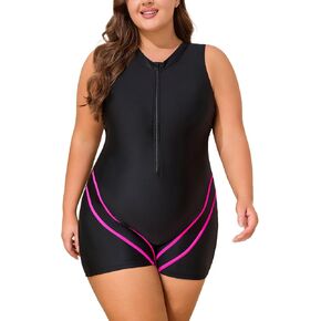 Women Plus Size Surfing One Piece Swimsuit Tummy Control Sleeveless Rash Guard Bathing Suit Zipper Front Boyleg Swimwear in Saudi Arabia