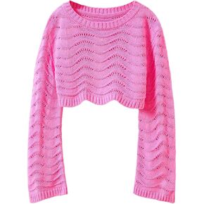 Soly Hux Girl's Crochet Hollow Out Sweater Crew Crew Neck Long Sleeve Pullover Tops in Saudi Arabia