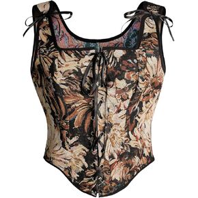Womens Renaissance Corset Vintage Lace Up Bustier Tops Floral Overbust Corset With Zipper in Kuwait