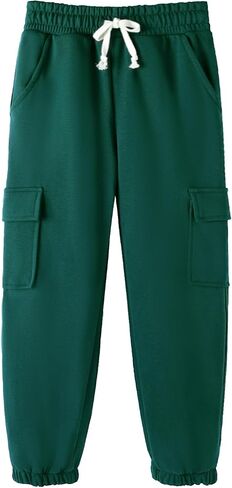 HILEELANG Boy Cargo Sweatpants 3 Pack - Kids Cotton Blend Joggers with Pockets Elastic Waistband Pants for School 5-15Y in Saudi Arabia