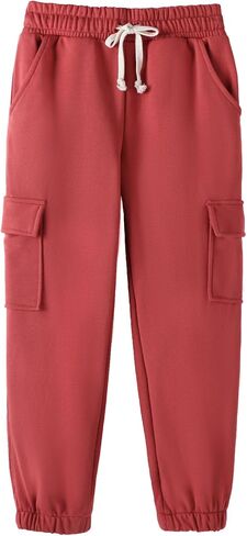 HILEELANG Boy Cargo Sweatpants 3 Pack - Kids Cotton Blend Joggers with Pockets Elastic Waistband Pants for School 5-15Y in Saudi Arabia