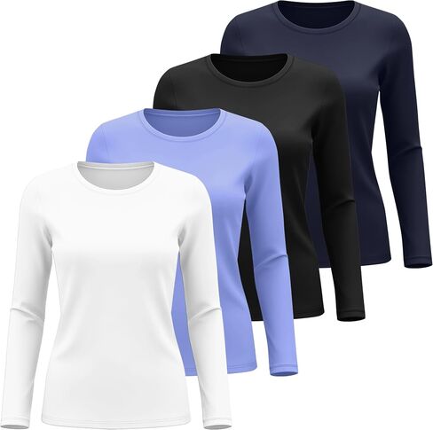 4 Pack Women's Underscrub Shirts Nurse Undershirts Long Sleeve Crewneck Slim Fit Tops Soft Stretchy Basic Tee in Saudi Arabia