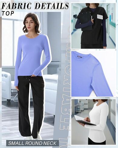 4 Pack Women's Underscrub Shirts Nurse Undershirts Long Sleeve Crewneck Slim Fit Tops Soft Stretchy Basic Tee in Saudi Arabia