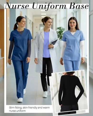 4 Pack Women's Underscrub Shirts Nurse Undershirts Long Sleeve Crewneck Slim Fit Tops Soft Stretchy Basic Tee in Saudi Arabia