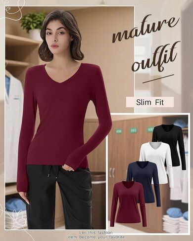 4 Pack Women's Under Scrubs Long Sleeve V Neck Shirts Slim Fit Stretchy Undershirt Basic Casual Tops for Nurse in Saudi Arabia
