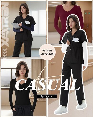 4 Pack Women's Under Scrubs Long Sleeve V Neck Shirts Slim Fit Stretchy Undershirt Basic Casual Tops for Nurse in Saudi Arabia
