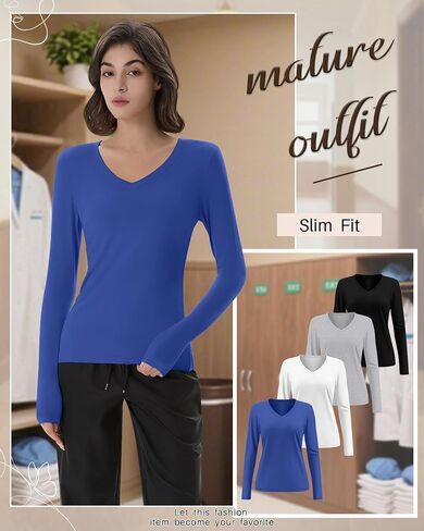 4 Pack Women's Under Scrubs Long Sleeve V Neck Shirts Slim Fit Stretchy Undershirt Basic Casual Tops for Nurse in Saudi Arabia