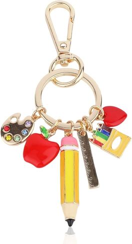 سلسلة مفاتيح المعلم ، سبيكة زنك ملونة لطيف Apple Pencil Pencil Pencil Apple Key Chain Bag Bag bag charm keyring stuff stuff for regiration key ring gifts womens in Kuwait