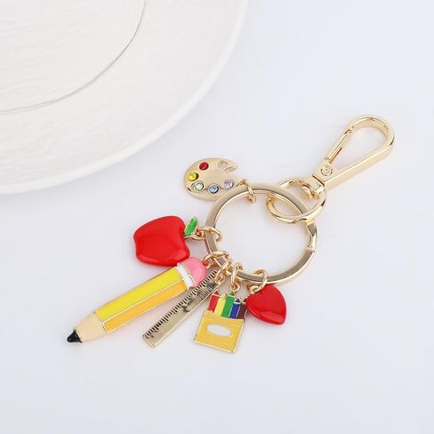 سلسلة مفاتيح المعلم ، سبيكة زنك ملونة لطيف Apple Pencil Pencil Pencil Apple Key Chain Bag Bag bag charm keyring stuff stuff for regiration key ring gifts womens in Kuwait