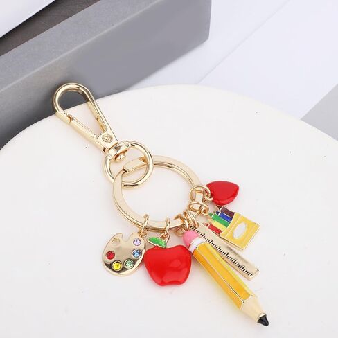 سلسلة مفاتيح المعلم ، سبيكة زنك ملونة لطيف Apple Pencil Pencil Pencil Apple Key Chain Bag Bag bag charm keyring stuff stuff for regiration key ring gifts womens in Kuwait