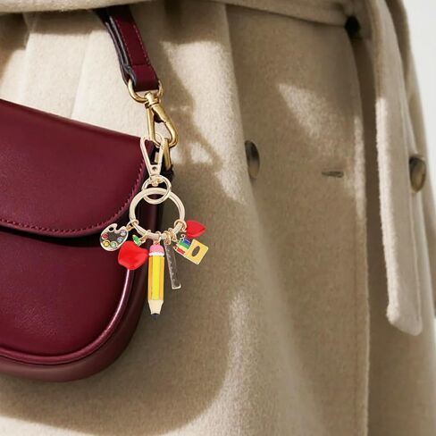 سلسلة مفاتيح المعلم ، سبيكة زنك ملونة لطيف Apple Pencil Pencil Pencil Apple Key Chain Bag Bag bag charm keyring stuff stuff for regiration key ring gifts womens in Kuwait